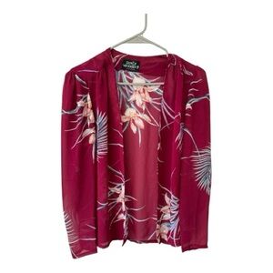 Vintage Patty Woodard Floral Open Front Sheer Cardigan size small.